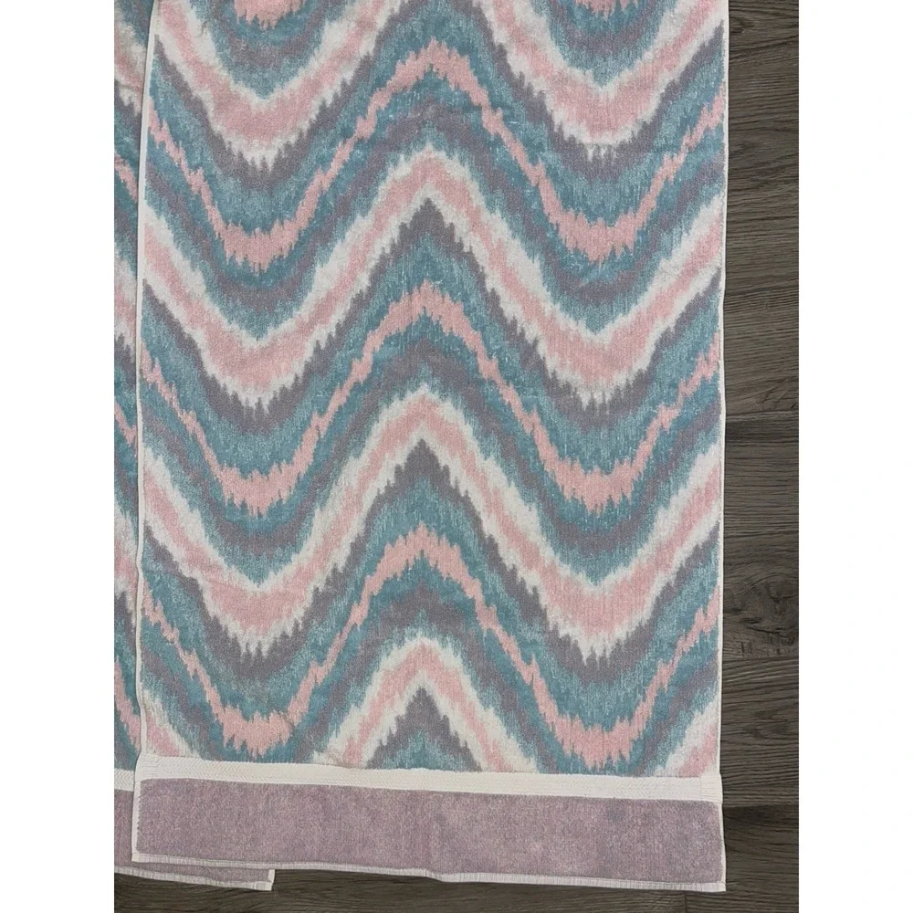 Vintage Towel‎ Set Of 6 Abstract Chevron Print Pink Blue & White